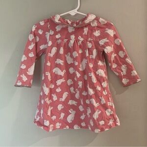 Mini Boden Dress 12-18 Pink Bunny Print Peter Pan Collar